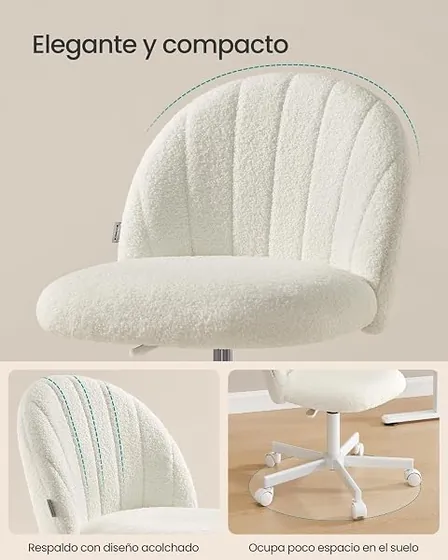 SONGMICS de peluche tipo concha, silla de escritorio de color blanco crema con respaldo de acolchado tapizado — imagen 5 de 6
