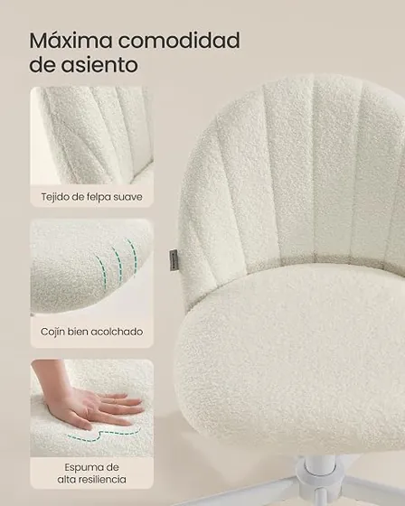 SONGMICS de peluche tipo concha, silla de escritorio de color blanco crema con respaldo de acolchado tapizado — imagen 6 de 6