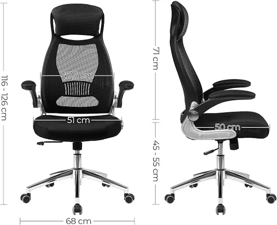 SONGMICS con reposacabezas, silla de escritorio de color negro con respaldo de malla transpirable — imagen 3 de 6