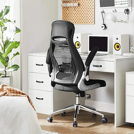 SONGMICS con reposacabezas, silla de escritorio de color negro con respaldo de malla transpirable — imagen 5 de 6