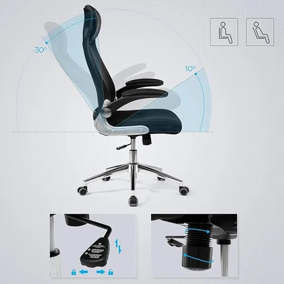 SONGMICS con reposacabezas, silla de escritorio de color negro con respaldo de malla transpirable — imagen 6 de 6