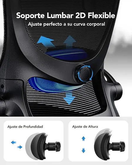 HUANUO de lumbar flexible, silla de escritorio de color negro con respaldo de malla transpirable — imagen 4 de 6