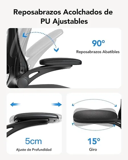 HUANUO de lumbar flexible, silla de escritorio de color negro con respaldo de malla transpirable — imagen 5 de 6