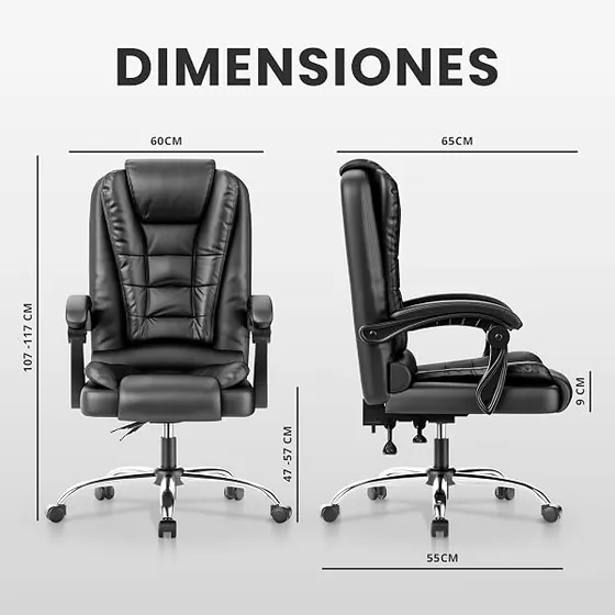 JUPPLIES ejecutiva con masajeador, silla de escritorio de color negro con respaldo de piel sintetica — imagen 2 de 6