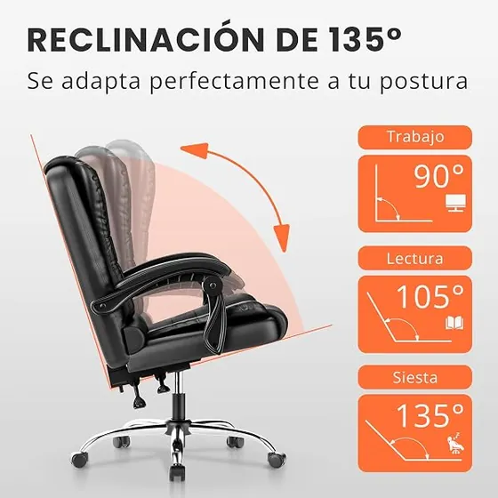 JUPPLIES ejecutiva con masajeador, silla de escritorio de color negro con respaldo de piel sintetica — imagen 4 de 6