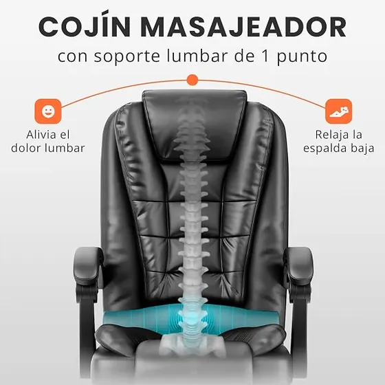 JUPPLIES ejecutiva con masajeador, silla de escritorio de color negro con respaldo de piel sintetica — imagen 5 de 6