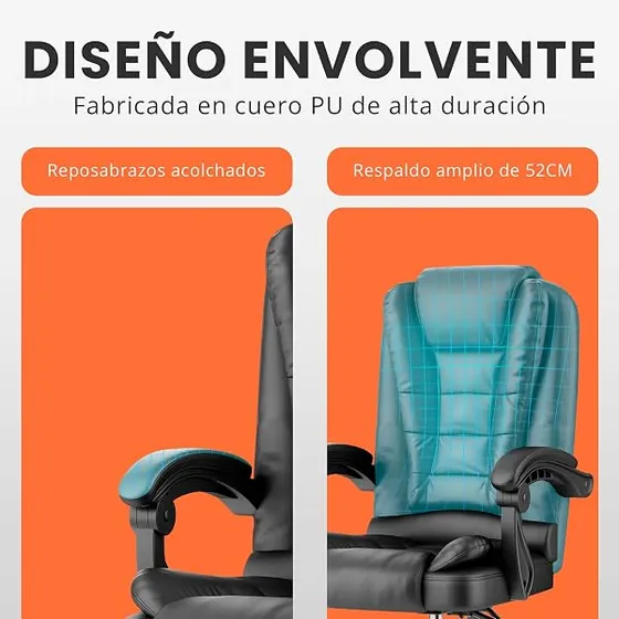 JUPPLIES ejecutiva con masajeador, silla de escritorio de color negro con respaldo de piel sintetica — imagen 6 de 6