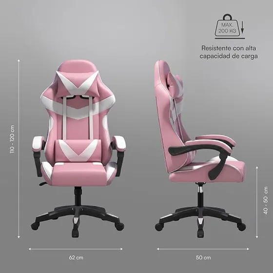 Baroni Home rosa, silla de escritorio de color rosa y blanca con respaldo de piel sintetica — imagen 3 de 6