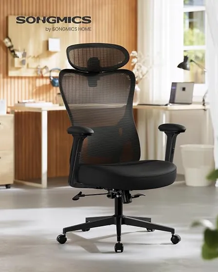 SONGMICS de 150 kg, silla de escritorio de color negro tinta con respaldo de malla transpirable — imagen 3 de 6