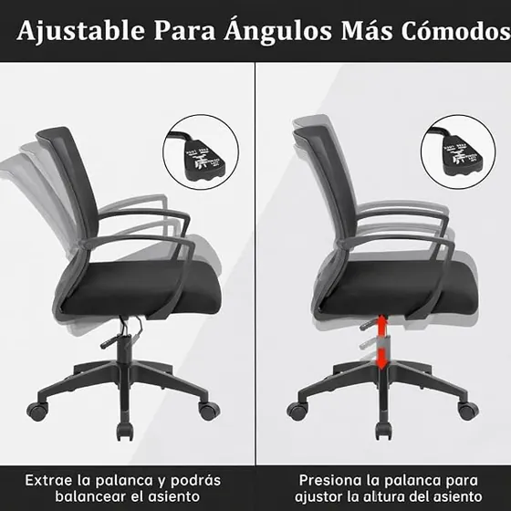 T-LoVendo de malla con 150 kg, silla de escritorio de color negro con respaldo de malla transpirable — imagen 5 de 6