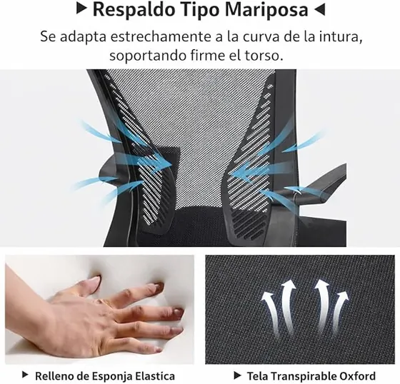 T-LoVendo de malla con 150 kg, silla de escritorio de color negro con respaldo de malla transpirable — imagen 6 de 6