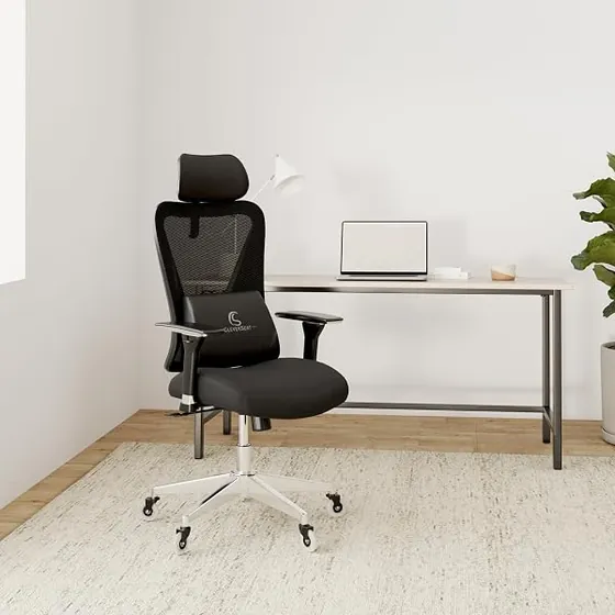 CLOUVOU CleverSeat, silla de escritorio de color negro 02 con respaldo de malla transpirable — imagen 2 de 6