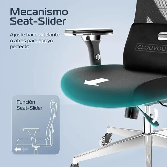 CLOUVOU CleverSeat, silla de escritorio de color negro 02 con respaldo de malla transpirable — imagen 6 de 6