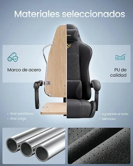 SONGMICS gaming con reposapiés, silla de escritorio de color negro tinta con respaldo de acolchado tapizado — imagen 5 de 6