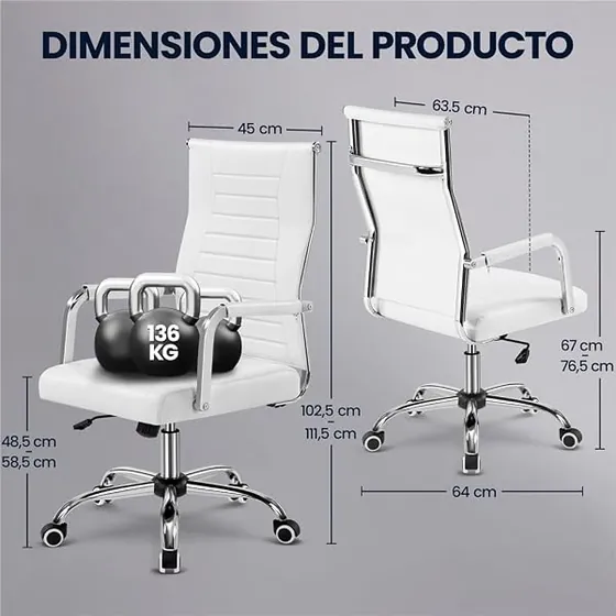 Yaheetech blanca de respaldo alto, silla de escritorio de color blanco con respaldo de piel sintetica — imagen 3 de 6