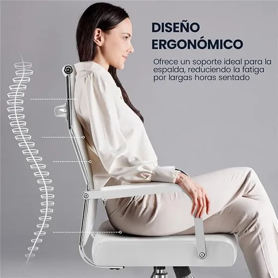 Yaheetech blanca de respaldo alto, silla de escritorio de color blanco con respaldo de piel sintetica — imagen 4 de 6