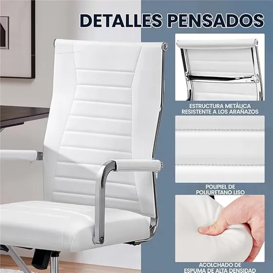 Yaheetech blanca de respaldo alto, silla de escritorio de color blanco con respaldo de piel sintetica — imagen 5 de 6