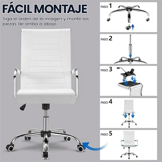 Yaheetech blanca de respaldo alto, silla de escritorio de color blanco con respaldo de piel sintetica — imagen 6 de 6