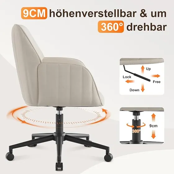 BERYTH de terciopelo, silla de escritorio de color beige con respaldo de acolchado tapizado — imagen 6 de 6