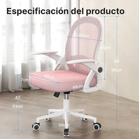 rattantree compacta, silla de escritorio de color rosa con respaldo de malla transpirable — imagen 3 de 6