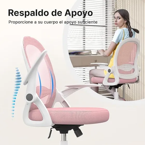 rattantree compacta, silla de escritorio de color rosa con respaldo de malla transpirable — imagen 4 de 6