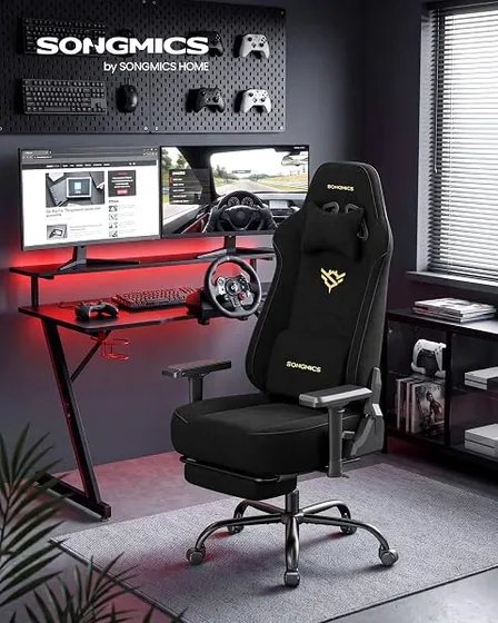 SONGMICS gaming de gamuza, silla de escritorio de color negro tinta con respaldo de acolchado tapizado — imagen 2 de 6