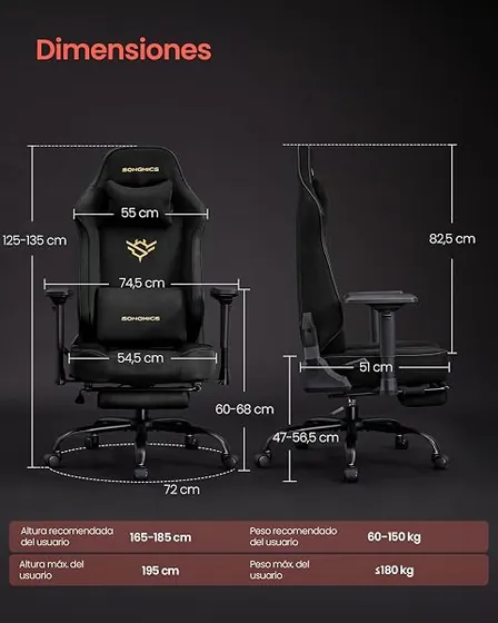 SONGMICS gaming de gamuza, silla de escritorio de color negro tinta con respaldo de acolchado tapizado — imagen 3 de 6