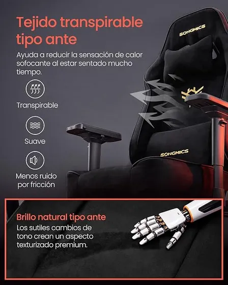 SONGMICS gaming de gamuza, silla de escritorio de color negro tinta con respaldo de acolchado tapizado — imagen 5 de 6