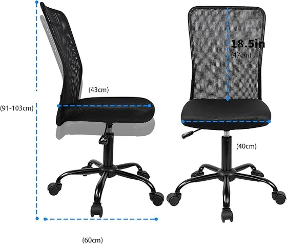 T-LoVendo compacta sin brazos, silla de escritorio de color negro - con respaldo de malla transpirable — imagen 3 de 6
