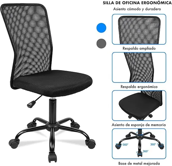 T-LoVendo compacta sin brazos, silla de escritorio de color negro - con respaldo de malla transpirable — imagen 5 de 6