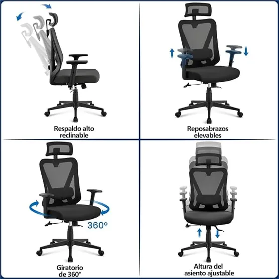 Yaheetech de respaldo bloqueable, silla de escritorio de color negro con respaldo de malla transpirable — imagen 4 de 6