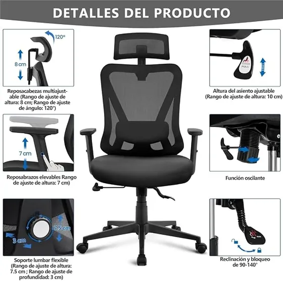 Yaheetech de respaldo bloqueable, silla de escritorio de color negro con respaldo de malla transpirable — imagen 6 de 6