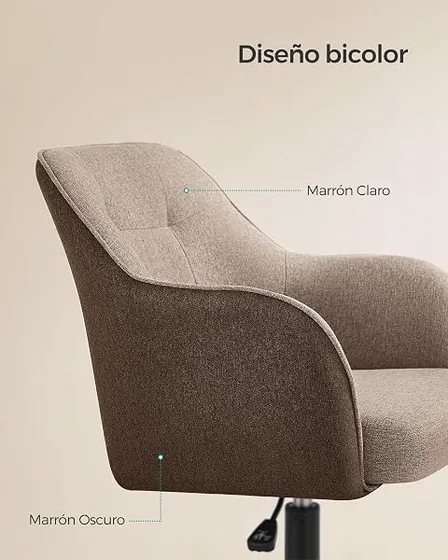 SONGMICS de tela estilo nórdico, silla de escritorio de color marrón con respaldo de acolchado tapizado — imagen 5 de 6