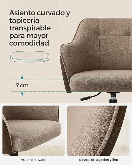 SONGMICS de tela estilo nórdico, silla de escritorio de color marrón con respaldo de acolchado tapizado — imagen 6 de 6