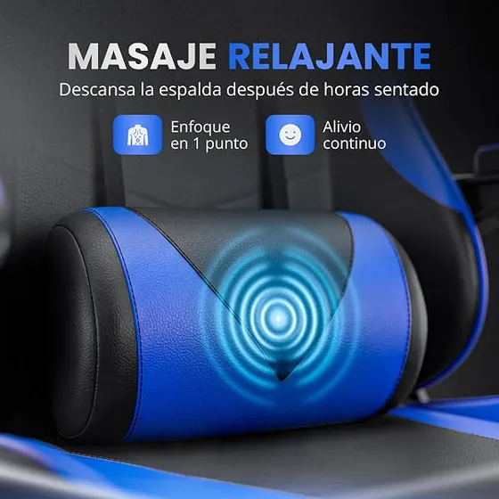 JUPPLIES gaming con masajeador, silla de escritorio de color azul con respaldo de acolchado tapizado — imagen 5 de 6