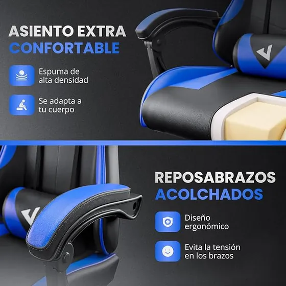 JUPPLIES gaming con masajeador, silla de escritorio de color azul con respaldo de acolchado tapizado — imagen 6 de 6