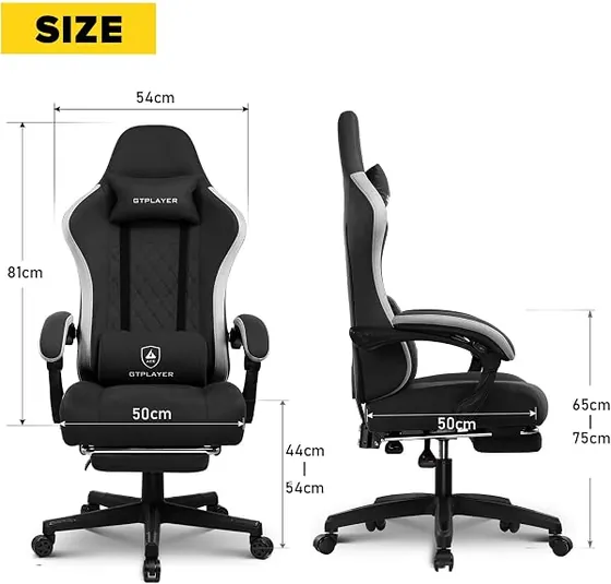 GTPLAYER de tela con reposapiés, silla de escritorio de color negro con respaldo de acolchado tapizado — imagen 2 de 6