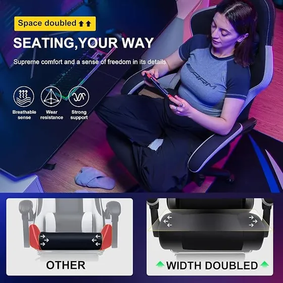 GTPLAYER de tela con reposapiés, silla de escritorio de color negro con respaldo de acolchado tapizado — imagen 6 de 6