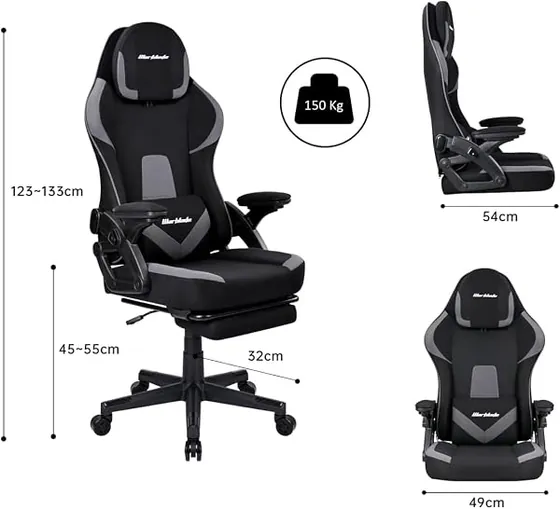 T-LoVendo gamer de tela antimanchas, silla de escritorio de color negro/gris con respaldo de acolchado tapizado — imagen 3 de 6