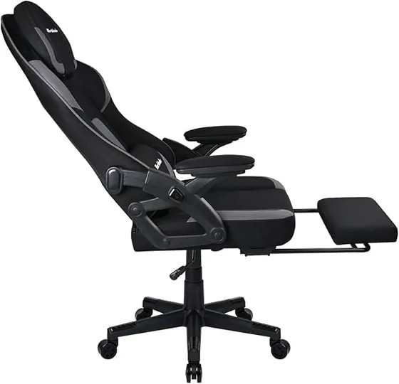 T-LoVendo gamer de tela antimanchas, silla de escritorio de color negro/gris con respaldo de acolchado tapizado — imagen 5 de 6