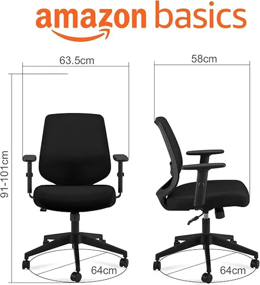 Amazon Basics de malla, silla de escritorio de color negro con respaldo de malla transpirable — imagen 3 de 6