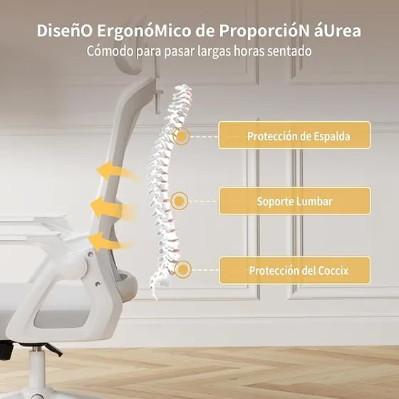 naspaluro con reposabrazos abatibles, silla de escritorio de color gris con respaldo de malla transpirable — imagen 4 de 6