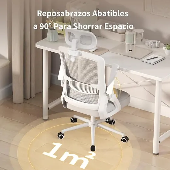naspaluro con reposabrazos abatibles, silla de escritorio de color gris con respaldo de malla transpirable — imagen 6 de 6