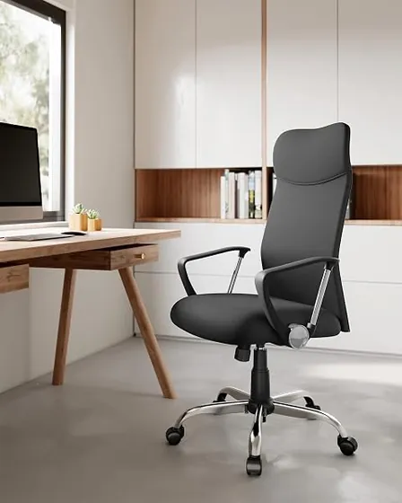 SONGMICS giratoria tapizada, silla de escritorio de color negro con respaldo de piel sintetica — imagen 2 de 6