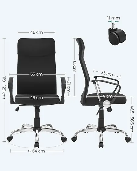 SONGMICS giratoria tapizada, silla de escritorio de color negro con respaldo de piel sintetica — imagen 3 de 6