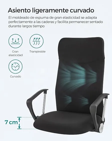 SONGMICS giratoria tapizada, silla de escritorio de color negro con respaldo de piel sintetica — imagen 6 de 6