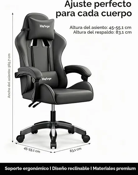 VitaForge compacta de PU, silla de escritorio de color negro puro con respaldo de piel sintetica — imagen 3 de 6