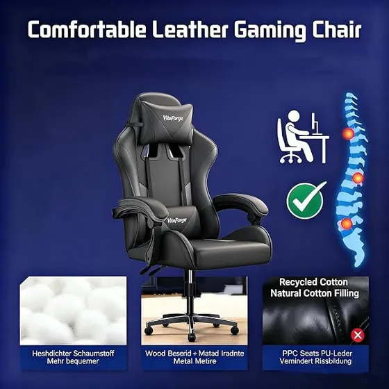 VitaForge compacta de PU, silla de escritorio de color negro puro con respaldo de piel sintetica — imagen 5 de 6