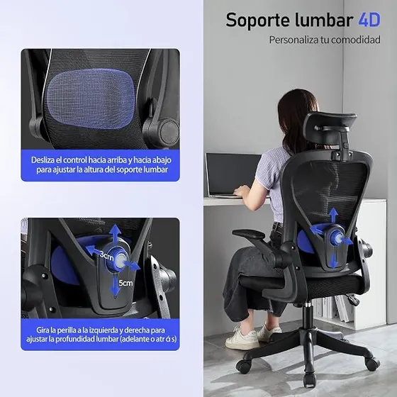 SOSINYA de marco en Y, silla de escritorio de color negro con respaldo de malla transpirable — imagen 3 de 6