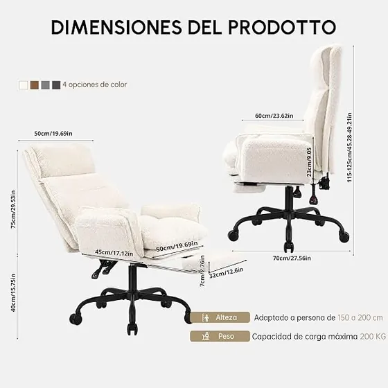 Submi grande con reposapiés, silla de escritorio de color beige con respaldo de acolchado tapizado — imagen 3 de 6